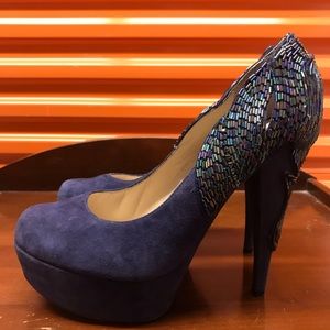 Enzo angiolini blue suede beaded platform pump
